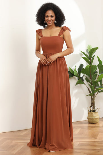 Terracotta chifón Vestido de dama de honor con volantes